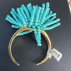 Anthropologie Turquoise Glass Beaded Cuff Bracelet Size 6.5”B14